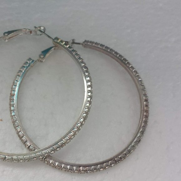 Extra Large Hoop Earrings Silver Rhinestones Large Statement Earrings - Picture 7 of 9